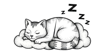 Dreamy slumber a whimsical feline illustration drifting on cloud nine in tranquil sleep
