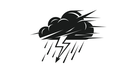 Dramatic storm cloud icon illustration with lightning and torrential rain effect depiction of