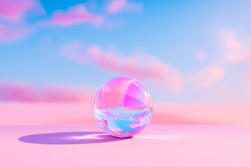 A beautiful abstract image of a glossy glass sphere with a smooth pastel pink and blue gradient