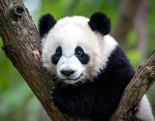 Obraz premium Cute panda cub in a tree