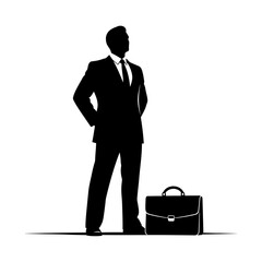 Silhouette of a businessman standing with a briefcase