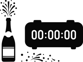 Naklejka premium Champagne bottle popping with confetti and timer, isolated on transparent background