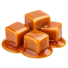 Caramel candies and caramel sauce isolated 