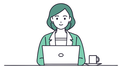 Woman entrepreneur with laptop coffee cup minimalist computer