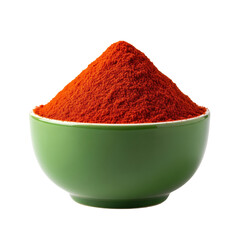 Mound of red chili powder in a bowl, isolated on a transparent background.

