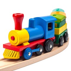 Naklejka premium Colorful wooden train toy on track
