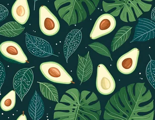 Gardinen Küche Muster  Avocado and tropical leaves pattern  © Manar