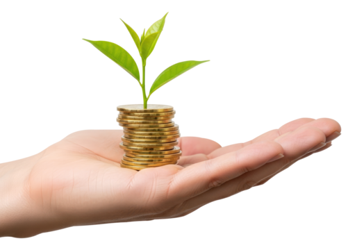 Money Savings And Business Development Isolated on Transparent PNG Background.