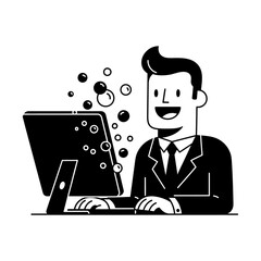 Happy businessman working on a computer