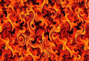 Intricate, fiery orange and yellow flames seamlessly repeating in a swirling, abstract pattern,  seamless fire, fire