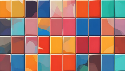 Geometric mosaic tiles with bold primary colors and clean outlines, retro illustration style.
