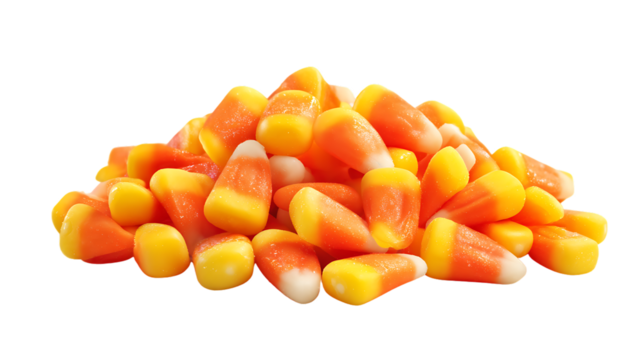 A pile of candy corn isolated on a transparent background