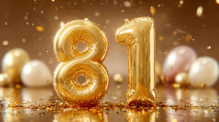 Celebrating a glamorous New Year with shimmering gold balloons and festive decorations to mark the arrival of 2024 in style