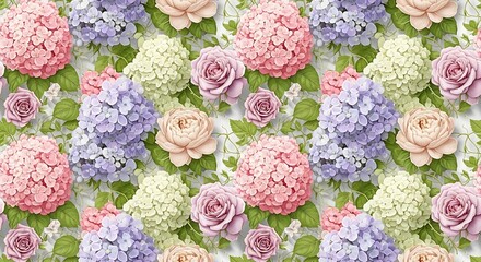 Floral Abundance - A Tapestry of Hydrangeas and Roses.