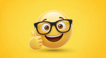 Enthusiastic 3D nerd emoji with a big smile and glasses giving a positive thumbs up.