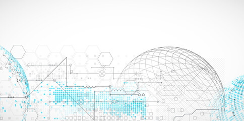 Science and technology background using hexagon and sphere shapes. Vector.