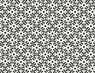 Intricate Geometric Pattern: A black and white design showcases a mesmerizing geometric pattern, rich in symmetrical shapes and captivating visual rhythm.