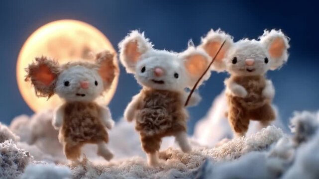 Cute mice dancing on clouds