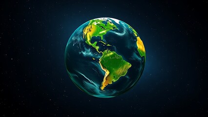 Obraz premium Earth globe floating in starry space, highlighting vibrant continents in a cosmic setting.