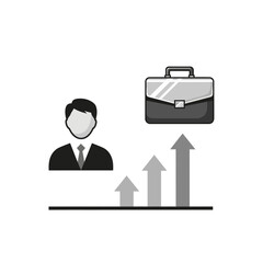 Business growth concept with businessman, briefcase, and upward graph