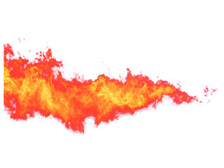 Dynamic horizontal fire stream with vibrant colors and intense heat