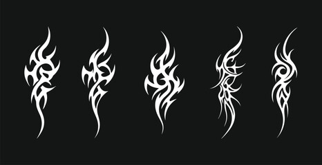 Futuristic gothic tribal flame sigil vector design, inspired by Y2K aesthetic with liquid mercury metallic look, abstract tattoo artwork, and cyber illustration for modern graphic art.
