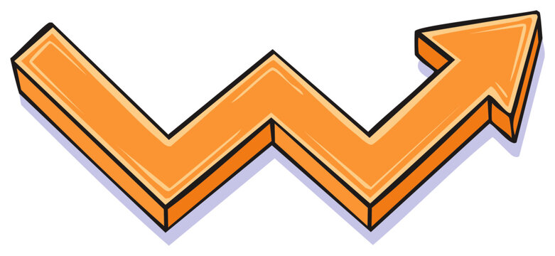 Stylized orange arrow graph with upward trend and zigzag pattern