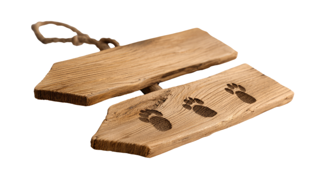Wooden sign with animal paw prints