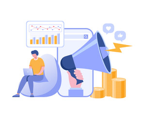 social media marketing, digital, video marketing, endorsement, internet marketing, endorse, e-commerce, business concept, startup, flat illustration vector	
