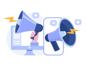 social media marketing, digital, video marketing, endorsement, internet marketing, endorse, e-commerce, business concept, startup, flat illustration vector	
