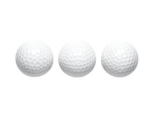 Three white golf balls in a horizontal row