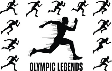 Dynamic silhouettes of male runners sprinting, Olympic legends, athletic speed, fitness, motion blur effect, sports competition, track and field, energy, power, exercise, endurance, sprinting action