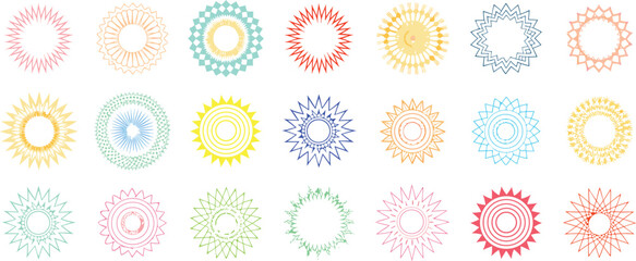 Collection of colorful sunburst and starburst graphic elements