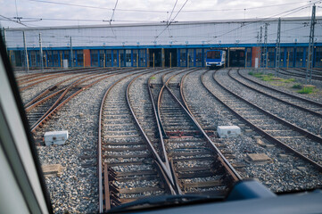 Fototapeta premium Multiple railway tracks leading to depot