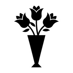 Minimalist rose bouquet silhouette icon elegant floral design with white background