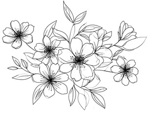 Elegant Floral Line Art Arrangement: A Delicate Blossom Composition Design