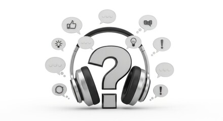 Listening for Answers: A Question Mark with Headphones and Feedback Icons
