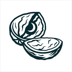 Cracked Walnut with Crescent Moon Icon Jeongwol Daeboreum First Full Moon A cracked walnut shell with a crescent moon inside in walnut brown gradients