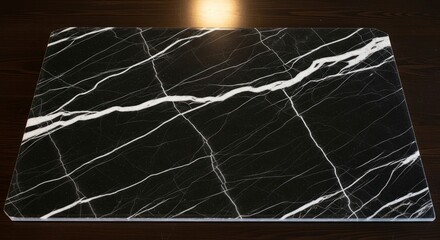Luxurious Black Marble with a Bold, Winding White Vein on a Dark Surface