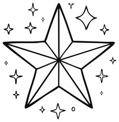 Fototapeta premium Simple Outline Geometric Star Surrounded by Sparkling Stars Hand Drawn Illustration
