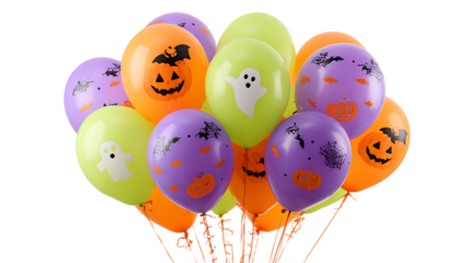 Halloween balloons with jackolantern and ghost designs isolated on transparent background