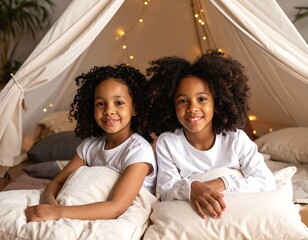 Joyful Sisterhood: Two Adorable African-American Girls Bonding in a Cozy Tent