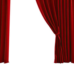 Deep crimson velvet theater curtains pulled apart, revealing a black void