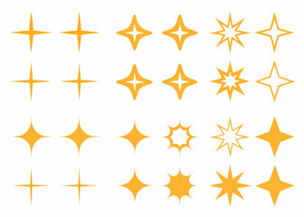 Obraz premium Collection of yellow starburst sparkle icons and symbols on white background