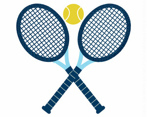 Two crossed tennis rackets and tennis ball graphic design