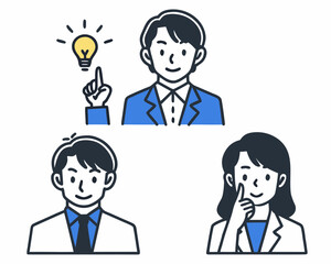 Business people with a light bulb idea and thoughtful expressions