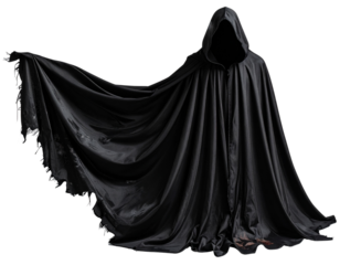  Haunted Black Cape with Shadowy Aura, Halloween Costume Isolated