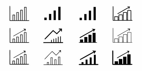 Collection of bar chart icons showing upward growth and progress