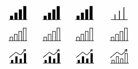 Collection of bar chart icons showing growth and data trends