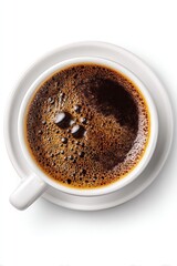 Top View Of White Coffee Cup With Dark Coffee